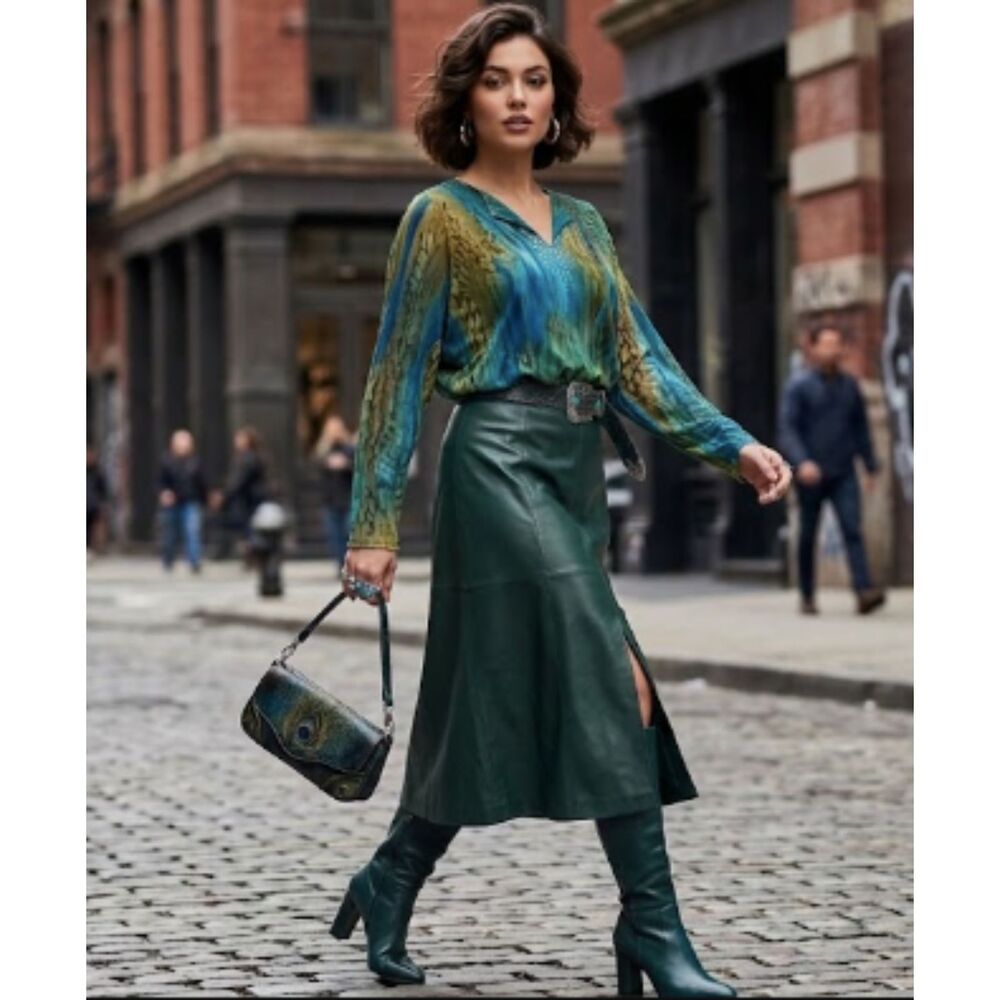 New York City Design Co Women's y2k Peacock Long Sleeve Blouse